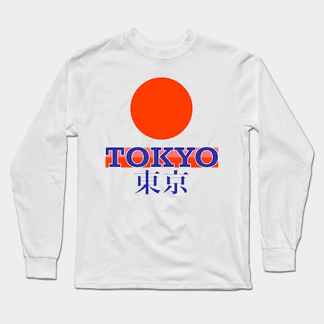 Tokyo and the red sun of the Japanese flag Long Sleeve T-Shirt by BazaBerry